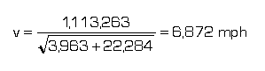 v = 1,113,263/sqrt(3963 + 22,284) = 6872 mph